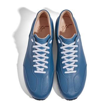Sneaker VitalloFlex Puro S – blaues, perforiertes und glattes Anilinleder, weiße Sohle – Paaransicht von oben