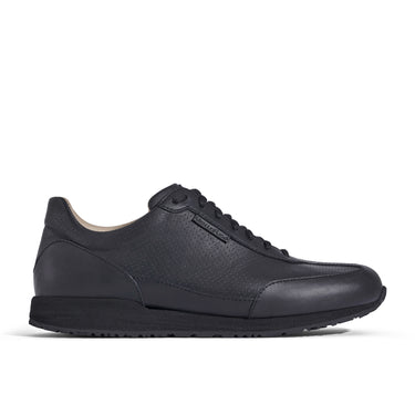 Sneaker VitalloFlex Puro S – schwarzes, perforiertes und glattes Anilinleder, schwarze Sohle – Einzelansicht von der Seite