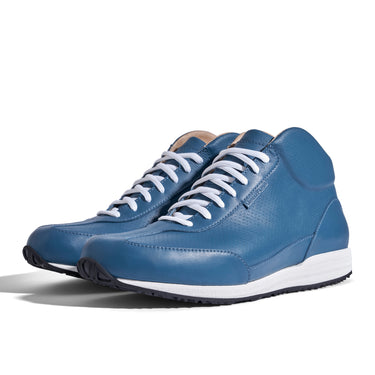 High-Top Sneaker VitalloFlex Puro S-HT – blaues, perforiertes und glattes Anilinleder, weiße Sohle – Paaransicht schräg von vorn