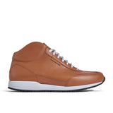 High-Top Sneaker VitalloFlex Puro S-HT – cognacfarbenes, perforiertes und glattes Anilinleder, hellgraue Sohle – Ansicht von der Seite