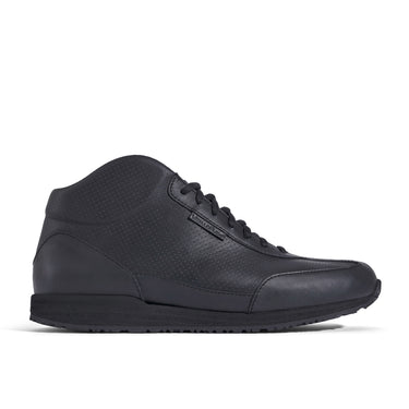 High-Top Sneaker VitalloFlex Puro S-HT – schwarzes, perforiertes und glattes Anilinleder, schwarze Sohle – Einzelansicht von der Seite