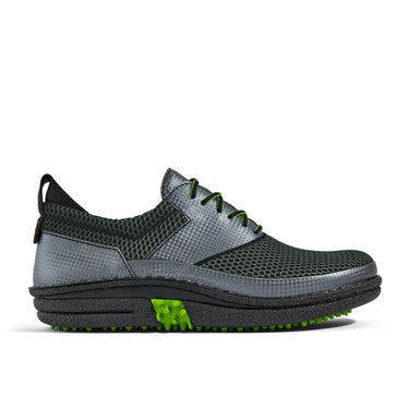 Golfschuh VitalloFlex Quantum Stinger – dunkelgrünes Mesh und graues Carbon, schwarze Sohle – Einzelansicht von der Seite