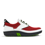 Golfschuh VitalloFlex Quantum Stinger – rotes Mesh und weißes Carbon, schwarze Sohle – Einzelansicht von der Seite